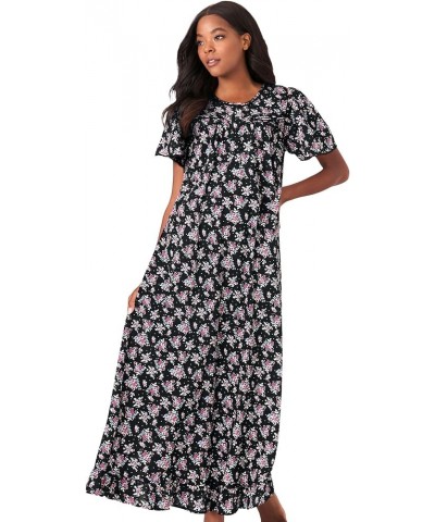 Women's Plus Size Long Floral Print Cotton Gown Pajamas Black Bouquet $20.40 Sleep & Lounge