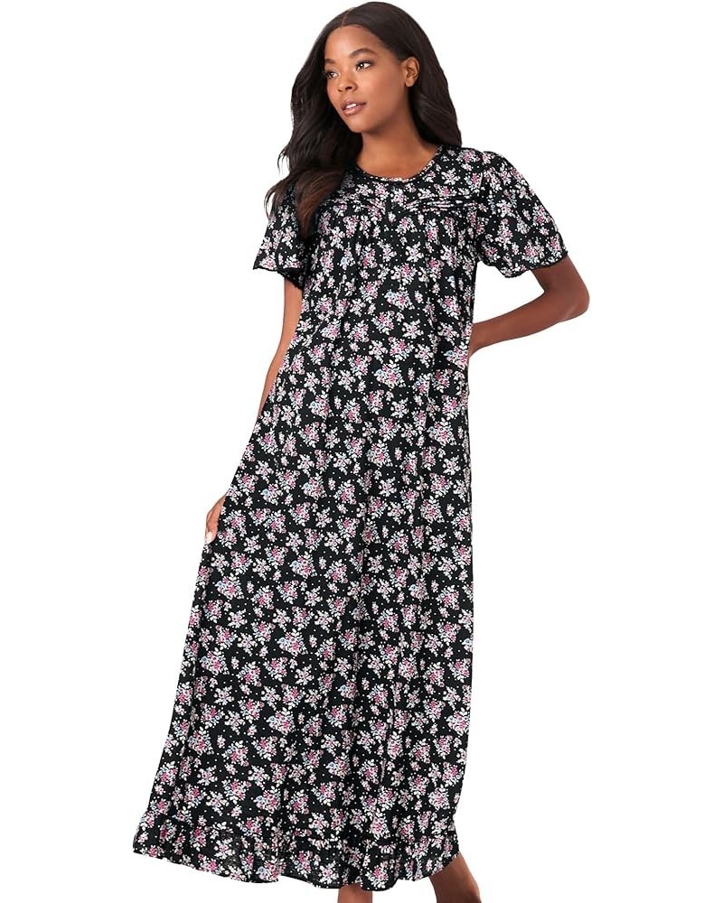 Women's Plus Size Long Floral Print Cotton Gown Pajamas Black Bouquet $20.40 Sleep & Lounge