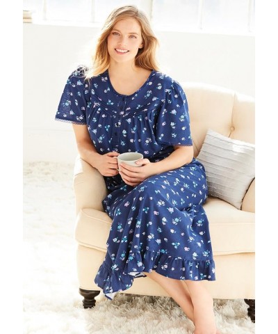 Women's Plus Size Long Floral Print Cotton Gown Pajamas Black Bouquet $20.40 Sleep & Lounge