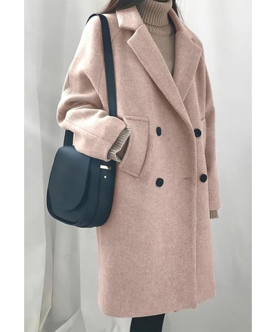 Women's Casual Warm Notch Lapel Double Breasted Long Pea Coat Solid Overcoat with Pockets Pink $23.95 Jackets