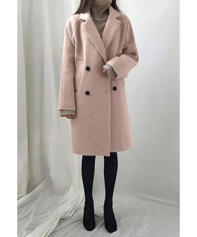 Women's Casual Warm Notch Lapel Double Breasted Long Pea Coat Solid Overcoat with Pockets Pink $23.95 Jackets