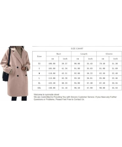 Women's Casual Warm Notch Lapel Double Breasted Long Pea Coat Solid Overcoat with Pockets Pink $23.95 Jackets