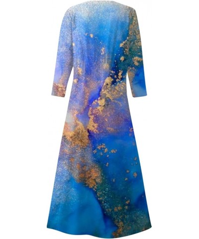 Maxi Dress for Women Long Sleeve Printing Cute Flowy Oversize Summer Beach Linen Dresses with Pocket 19-blue $17.10 Dresses