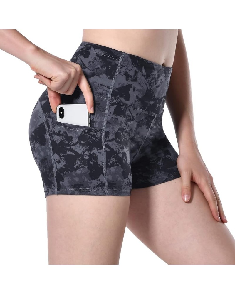 Women's 2'' Inseam High Waist Biker Yoga Shorts with 4 Out Pockets 2" Grey & Black Mixed Splinter Camo Small $8.54 Activewear