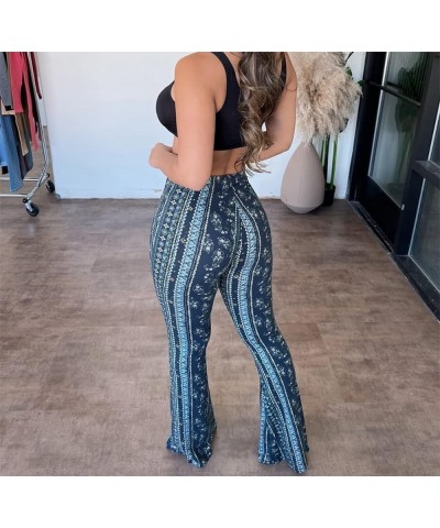 Women Bell Bottom Flare Palazzo Pants Vintage Floral Print High Waisted Boho Stretchy Leg Fashion Streetwear Blue $10.61 Legg...