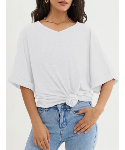 Womens Oversized T Shirts Loose Fit V Neck Short Sleeve Summer Casual Blouse 2024 Y2K Tee Tops White $7.94 Tops