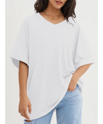 Womens Oversized T Shirts Loose Fit V Neck Short Sleeve Summer Casual Blouse 2024 Y2K Tee Tops White $7.94 Tops