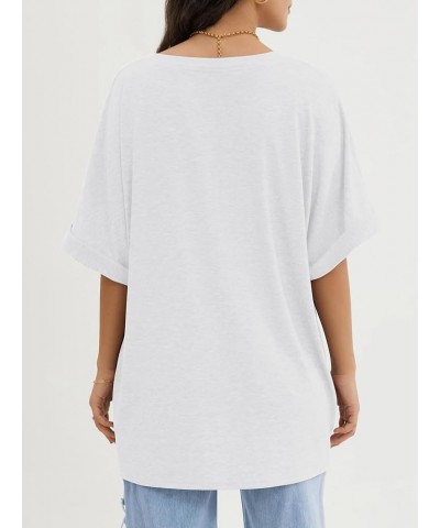 Womens Oversized T Shirts Loose Fit V Neck Short Sleeve Summer Casual Blouse 2024 Y2K Tee Tops White $7.94 Tops