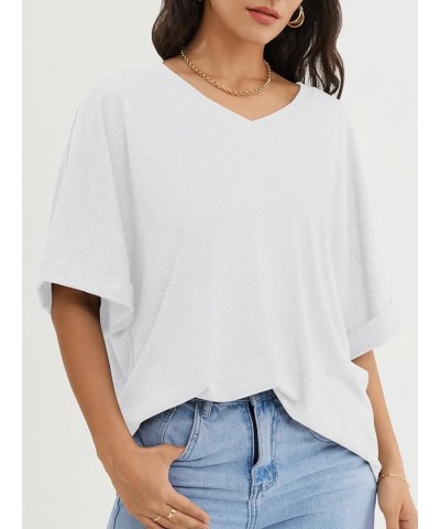 Womens Oversized T Shirts Loose Fit V Neck Short Sleeve Summer Casual Blouse 2024 Y2K Tee Tops White $7.94 Tops