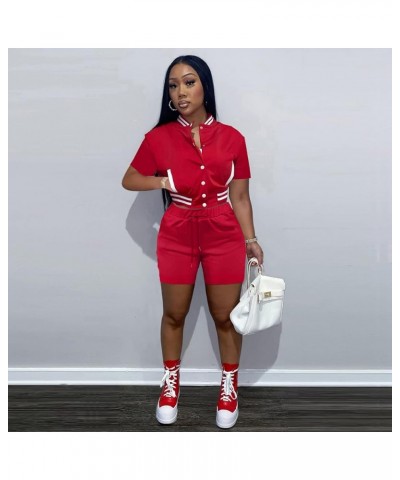 Womens 2 Piece Varsity Tracksuit Outfits Fashion Patchwork Long Sleeve Bomber Jackets Bodycon Pants Set Sweatsuits Short-red ...