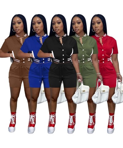 Womens 2 Piece Varsity Tracksuit Outfits Fashion Patchwork Long Sleeve Bomber Jackets Bodycon Pants Set Sweatsuits Short-red ...