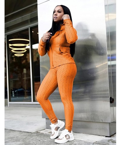 Jogging Suits for Women, Textured 2 Piece Outfit Long Sleeve Full Zip Jacket Skinny Pants Tracksuit Set Orange $17.94 Activewear