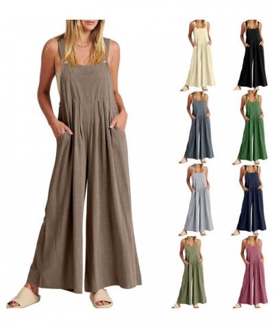 Casual Jumpsuits for Women Loose Sleeveless Baggy Overalls Wide Leg Bib Pants Adjustable Straps Romper with Pockets Brown $8....