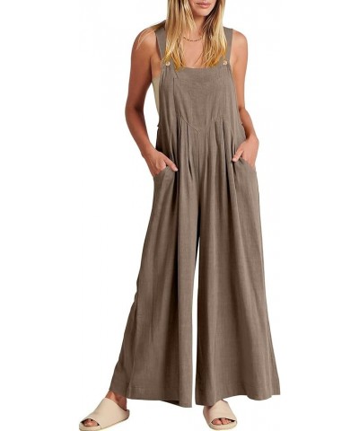 Casual Jumpsuits for Women Loose Sleeveless Baggy Overalls Wide Leg Bib Pants Adjustable Straps Romper with Pockets Brown $8....