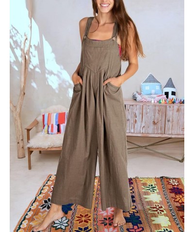 Casual Jumpsuits for Women Loose Sleeveless Baggy Overalls Wide Leg Bib Pants Adjustable Straps Romper with Pockets Brown $8....