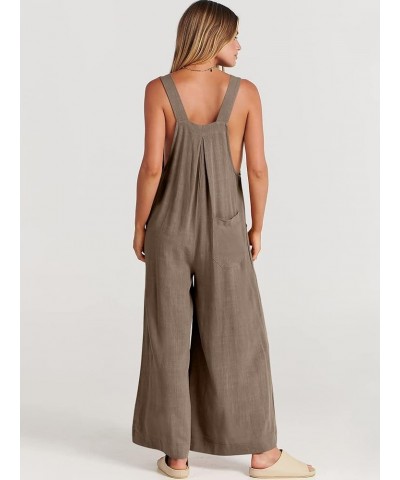 Casual Jumpsuits for Women Loose Sleeveless Baggy Overalls Wide Leg Bib Pants Adjustable Straps Romper with Pockets Brown $8....