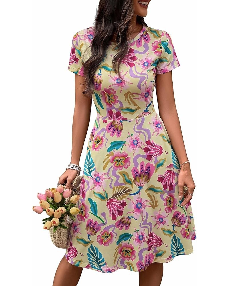 Sundresses for Women Casual Summer Short Sleeve Round Neck Floral Skater Dress with Pockets Burgundy Floral-143 $10.66 Dresses