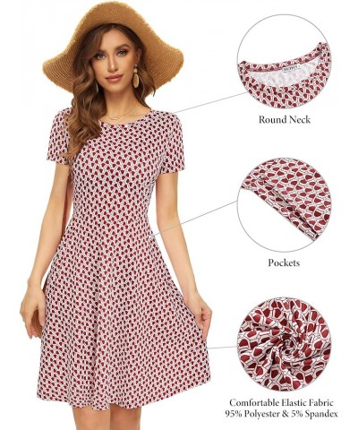 Sundresses for Women Casual Summer Short Sleeve Round Neck Floral Skater Dress with Pockets Burgundy Floral-143 $10.66 Dresses