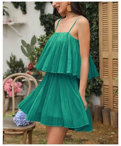 Womens 2024 Summer Romper Dress Spaghetti Strap Pleated Fashion Short Jumpsuit Outfits Deep Green $21.07 Rompers