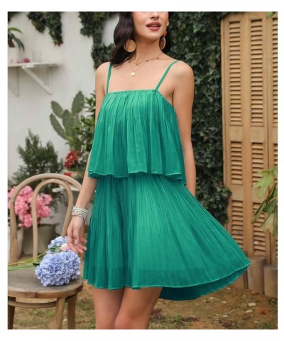 Womens 2024 Summer Romper Dress Spaghetti Strap Pleated Fashion Short Jumpsuit Outfits Deep Green $21.07 Rompers