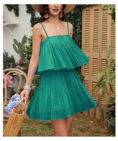 Womens 2024 Summer Romper Dress Spaghetti Strap Pleated Fashion Short Jumpsuit Outfits Deep Green $21.07 Rompers