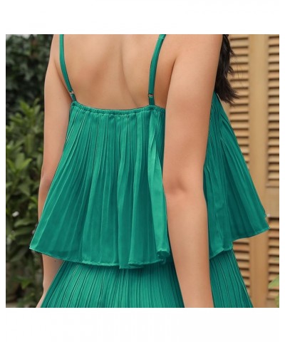 Womens 2024 Summer Romper Dress Spaghetti Strap Pleated Fashion Short Jumpsuit Outfits Deep Green $21.07 Rompers