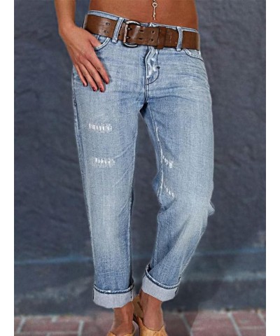 Boyfriend Jeans for Women Stretch Straight Leg Jeans Low Waist Button Fly Jeans Wash Light Blue $19.78 Jeans