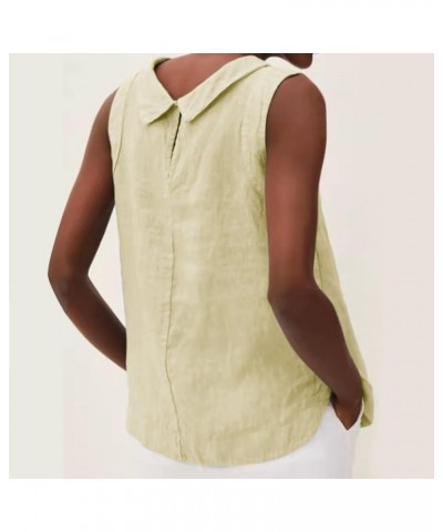 Women Cotton Linen Sleeveless Crop Tank Tops O Neck Shirt Casual Solid Color Loose Fit Comfy T-Shirt Blouse Vest 2-yellow $10...