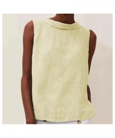 Women Cotton Linen Sleeveless Crop Tank Tops O Neck Shirt Casual Solid Color Loose Fit Comfy T-Shirt Blouse Vest 2-yellow $10...