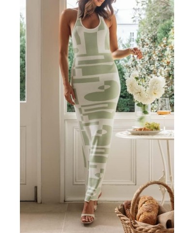 Women Knitted Long Tube Dress Patchwork Striped Print Midi Dress Sleeveless Knit Slit Backless Maxi Dresses Halter Green $17....