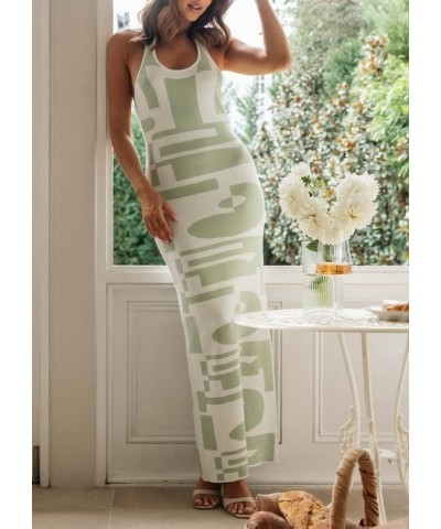 Women Knitted Long Tube Dress Patchwork Striped Print Midi Dress Sleeveless Knit Slit Backless Maxi Dresses Halter Green $17....