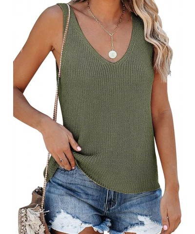 Womens Summer Sleeveless V Neck Sweater Vest Fall Loose Casual Knit Tank Tops Army Green $15.92 Sweaters