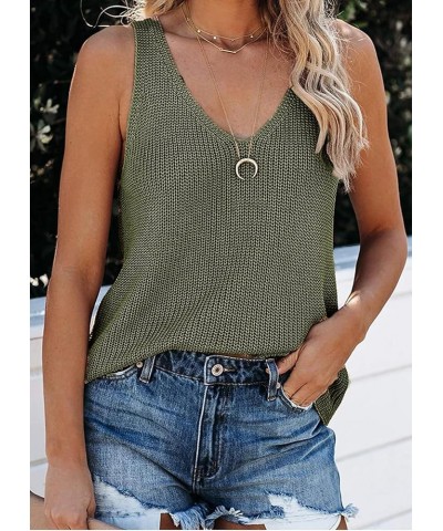 Womens Summer Sleeveless V Neck Sweater Vest Fall Loose Casual Knit Tank Tops Army Green $15.92 Sweaters