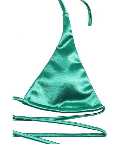 Women's Metallic Halter Top Two Piece Swimsuit Tie Side Triangle Bikini Green 1 $15.05 Swimsuits