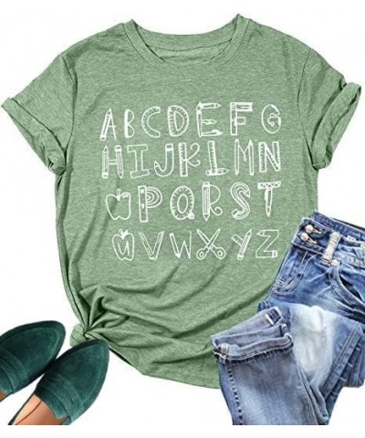 Teacher Shirt ABC Alphabet Elemeno Women Letter Print Graphic Tee Tops Teachers Gift Student T-Shirt Blouse Green02 $11.99 T-...