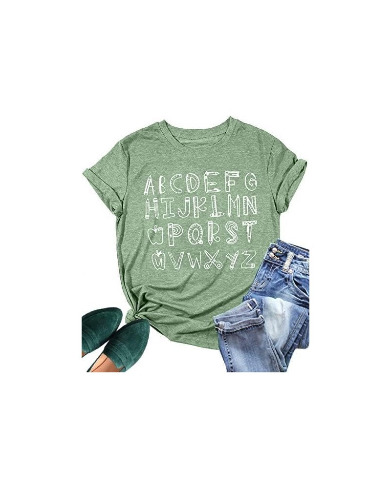 Teacher Shirt ABC Alphabet Elemeno Women Letter Print Graphic Tee Tops Teachers Gift Student T-Shirt Blouse Green02 $11.99 T-...