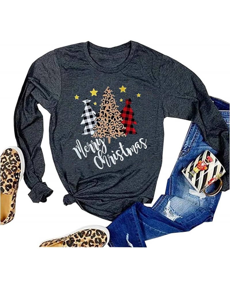 Farm Fresh Christmas Plaid Trees T-Shirt for Women Funny Letter Print Casual Long Sleeve Graphic Tee Tops Dark Grey-2 $11.07 ...