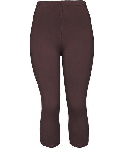 Women's Cropped Super Soft Brushed Solid Capri Summer Leggings Brown $10.17 Leggings