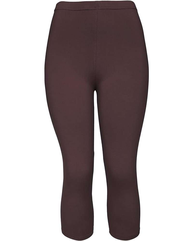 Women's Cropped Super Soft Brushed Solid Capri Summer Leggings Brown $10.17 Leggings