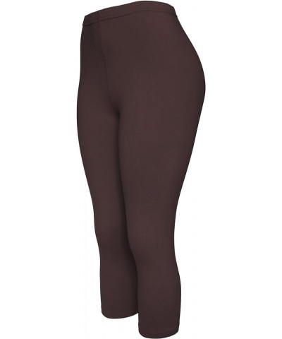 Women's Cropped Super Soft Brushed Solid Capri Summer Leggings Brown $10.17 Leggings