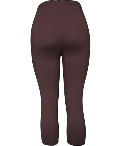 Women's Cropped Super Soft Brushed Solid Capri Summer Leggings Brown $10.17 Leggings