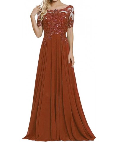 Elegant Appliques Mother of The Bride Dresses Long for Wedding with Sleeves Formal Dresses for Mom Wedding Burnt Orange $36.3...