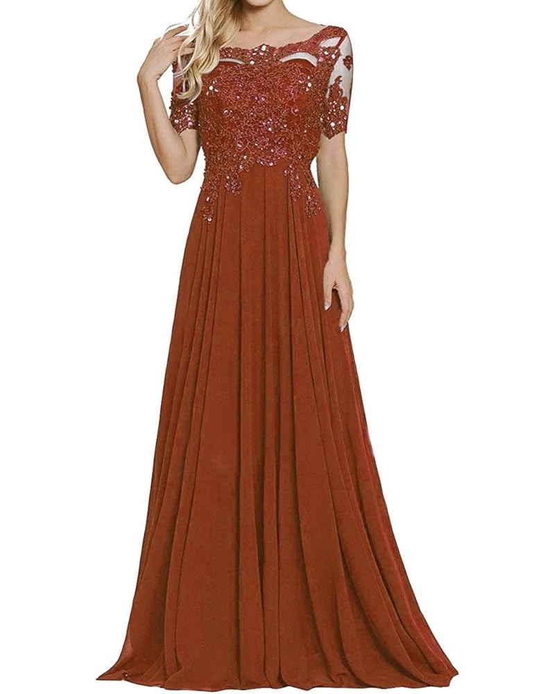 Elegant Appliques Mother of The Bride Dresses Long for Wedding with Sleeves Formal Dresses for Mom Wedding Burnt Orange $36.3...