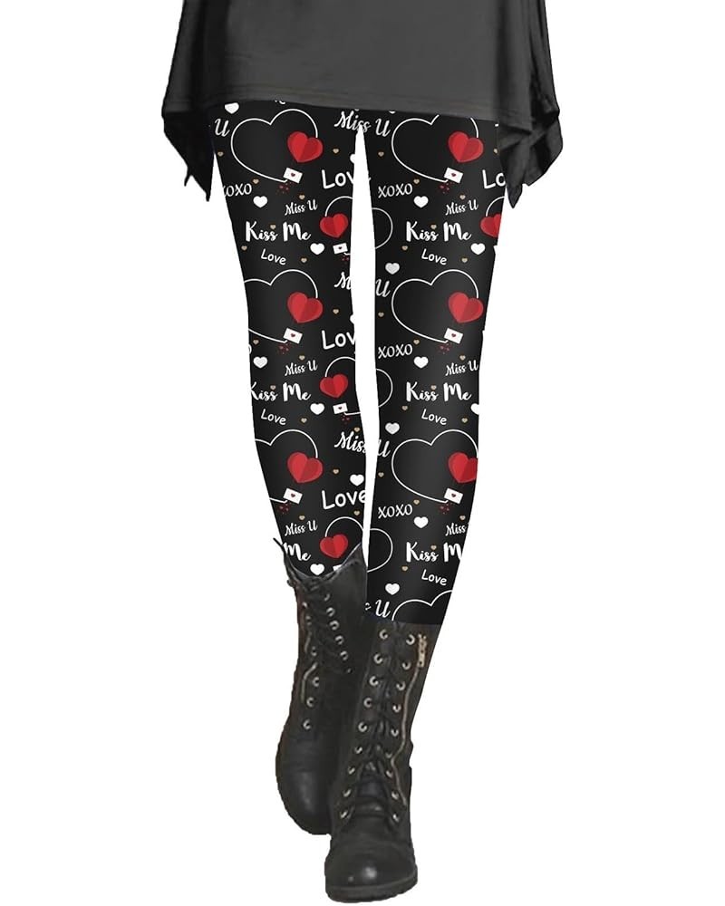 Floral Leggings Women Valentine's Love Print Leggings Vintage High Waisted Tights Cotton Patterned Workout Leggings F_black $...