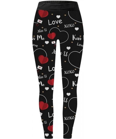 Floral Leggings Women Valentine's Love Print Leggings Vintage High Waisted Tights Cotton Patterned Workout Leggings F_black $...