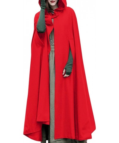 Women Gothic Hooded Open Front Poncho Cape Coat Outwear Jacket Cloak Red $24.01 Coats