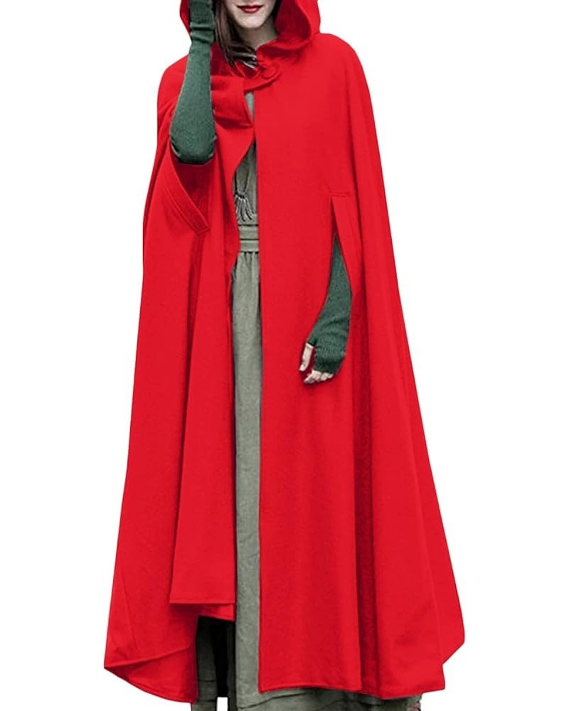 Women Gothic Hooded Open Front Poncho Cape Coat Outwear Jacket Cloak Red $24.01 Coats