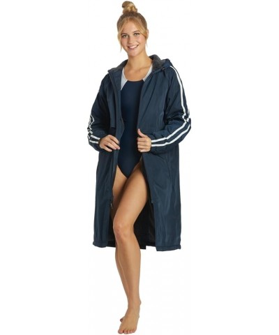 Unisex Waterproof Swim Parka - Comfort Fleece Lining – Versatile Swim Coat for Women, Men for Swimming, Surfing Striped - Nav...