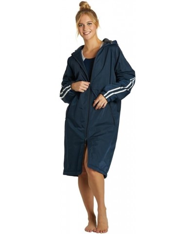 Unisex Waterproof Swim Parka - Comfort Fleece Lining – Versatile Swim Coat for Women, Men for Swimming, Surfing Striped - Nav...