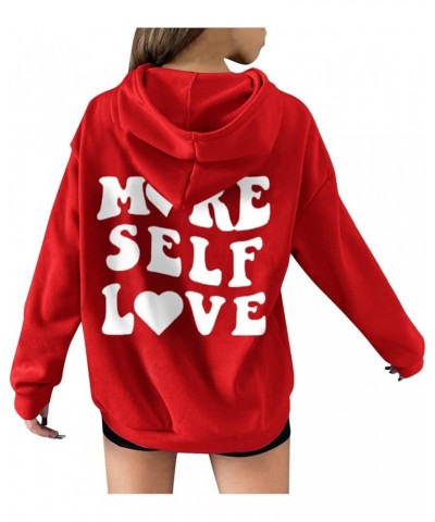 Women's Letter Graphic Print Long Sleeve Drawstring Hoodie Sweatshirt Hippie Clothes Y2K Tops Deal of The Day Af-red $34.37 H...